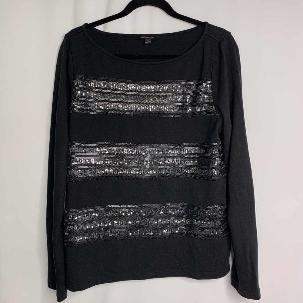 Banana Republic Black Sequin Top L